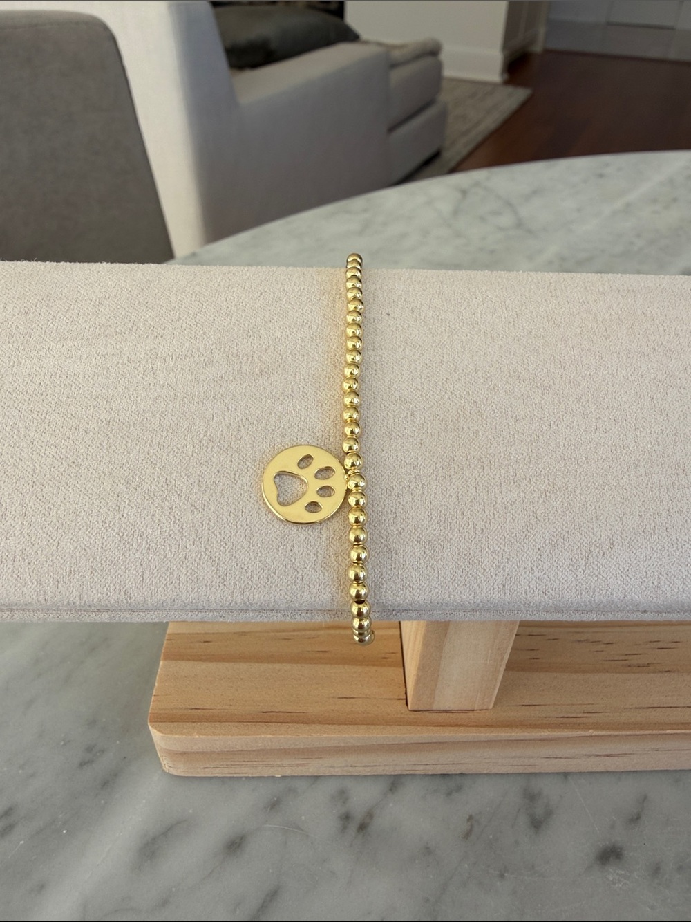 Gold Beaded Paw Charm Bracelet - Women Jewelry